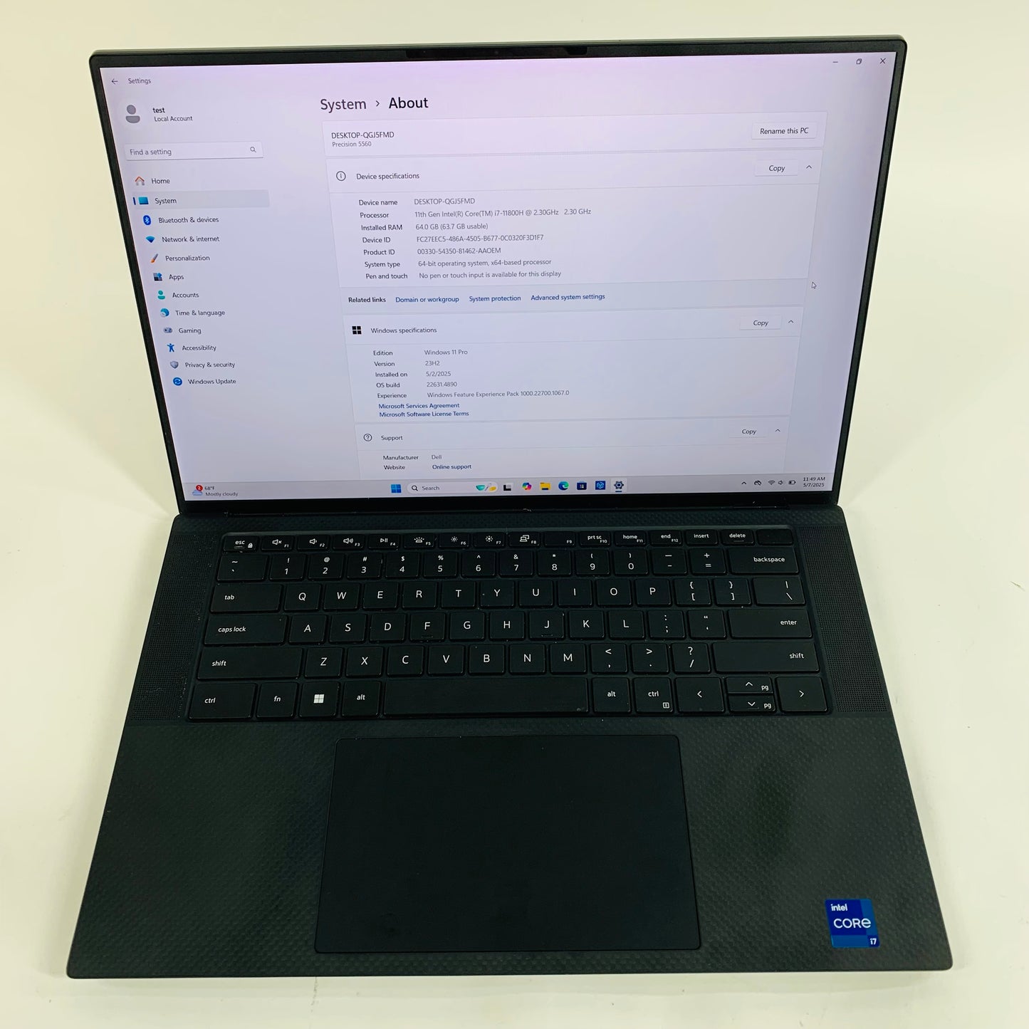 Dell precision 5560 15.6" i7-11800H 2.3GHz 64GB RAM 512GB NVME NVIDIA RTX A2000