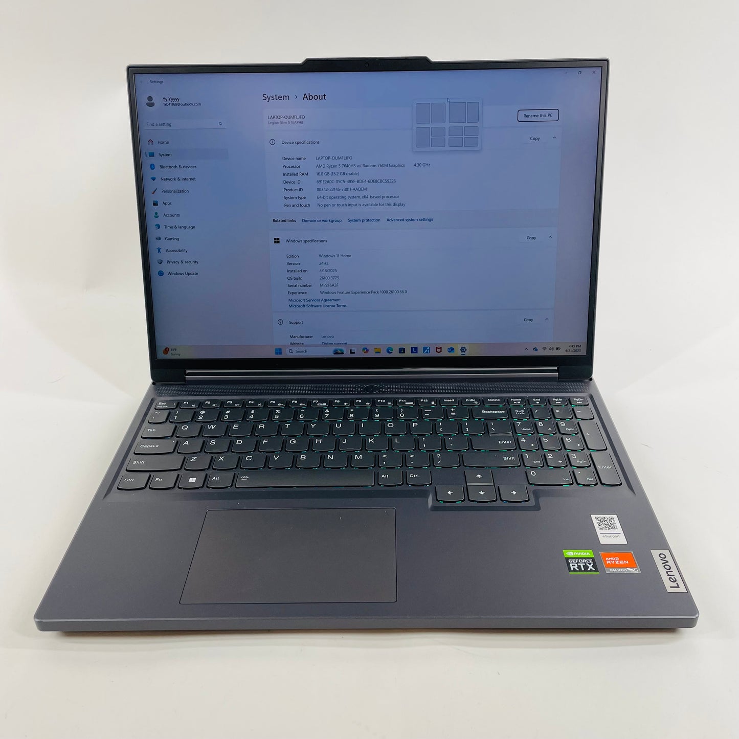 Lenovo Legion Slim 5 16APH8 Ryzen 5 7640HS 16GB RAM 512GB SSD GeForce RTX 4060