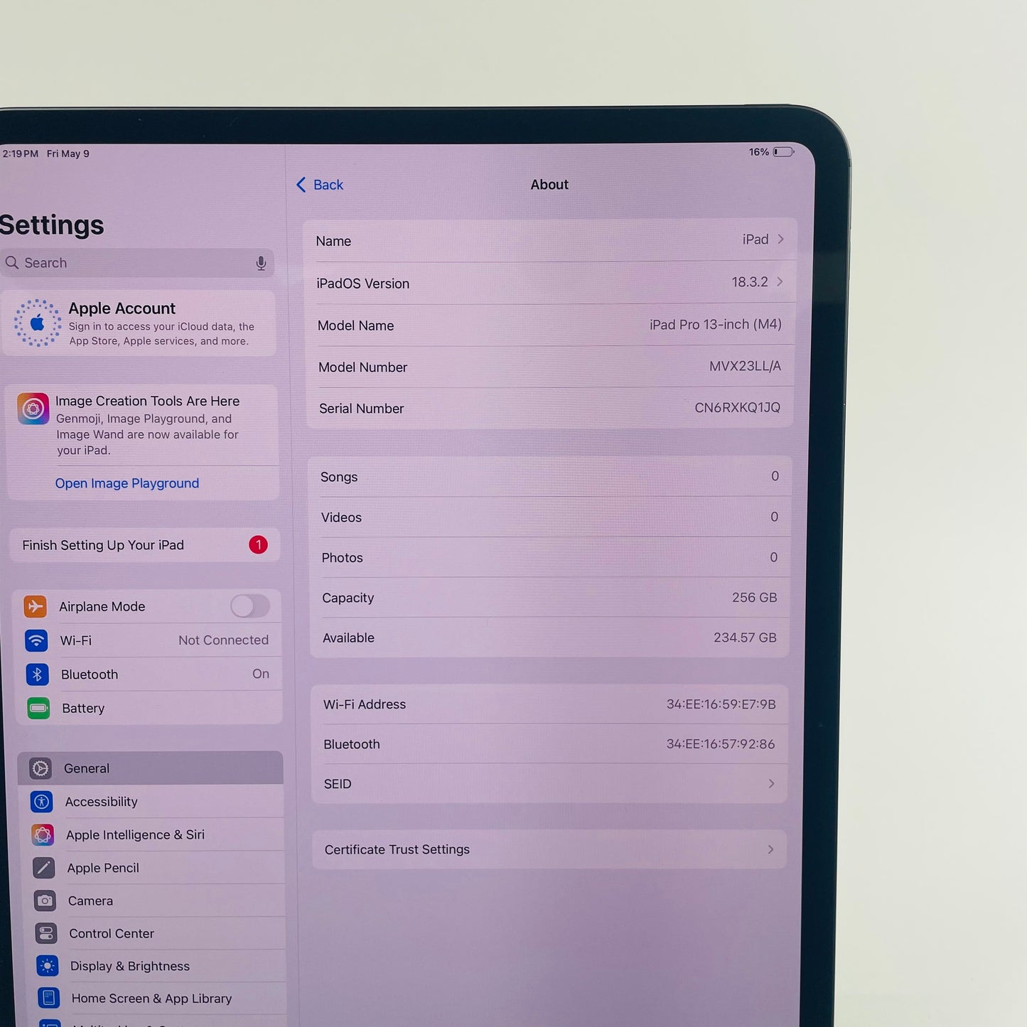 WiFi Only Apple IPAD PRO M4 256GB Space Black MVX23LL/A