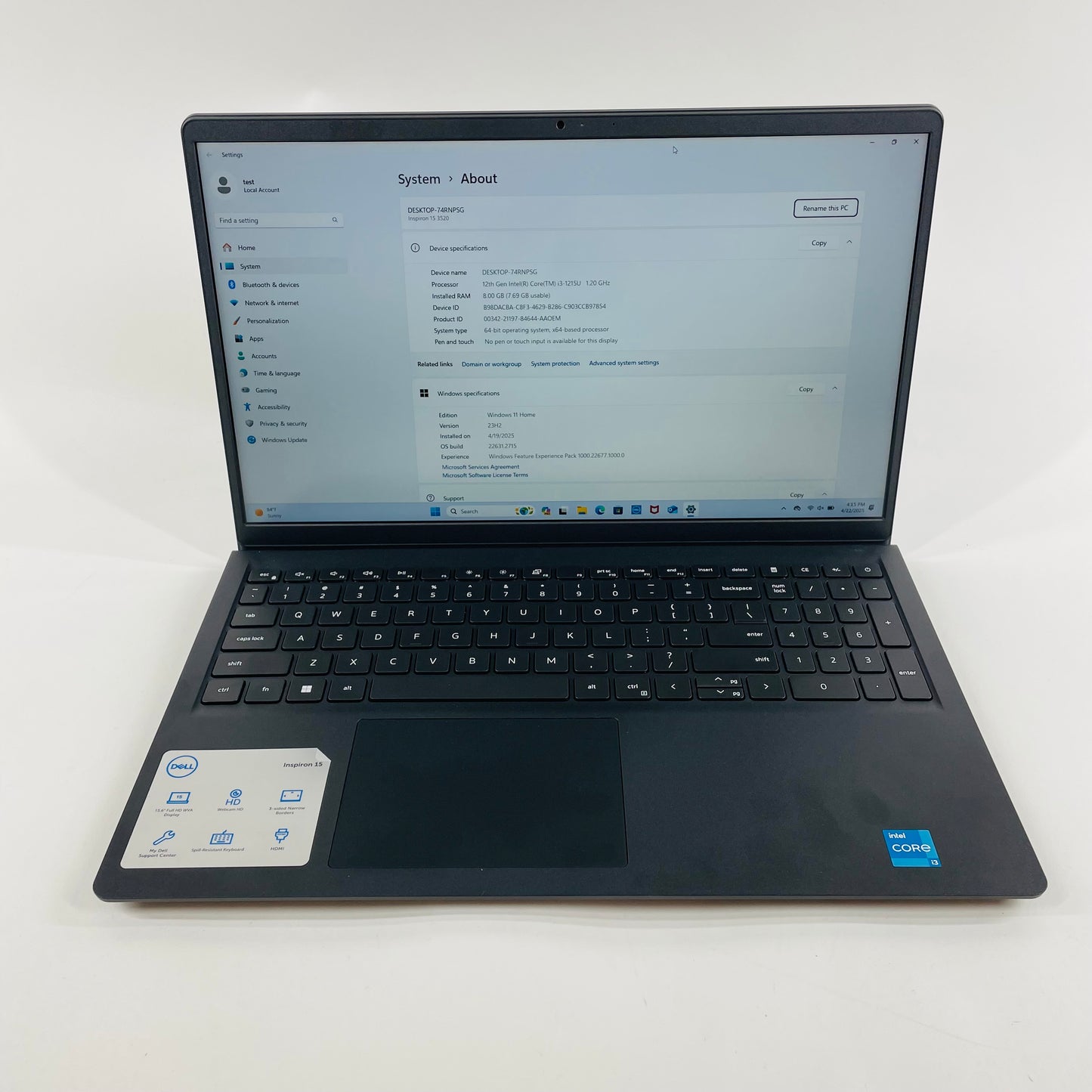 Dell Inspiron 15 3520 P112F 15.6" i3-1215U 1.2GHz 8GB RAM 512GB NVME