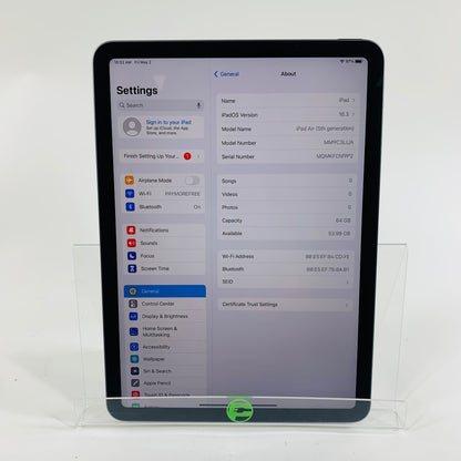 WiFi Only Apple iPad Air 5th Gen 64GB 16.3 SPACE GRAY MM9C3LL/A